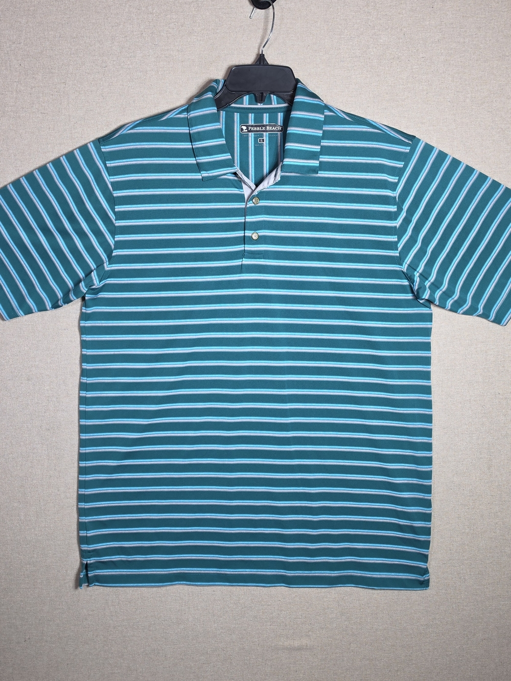Pebble Beach Teal Striped Mens L  Polo Shirt